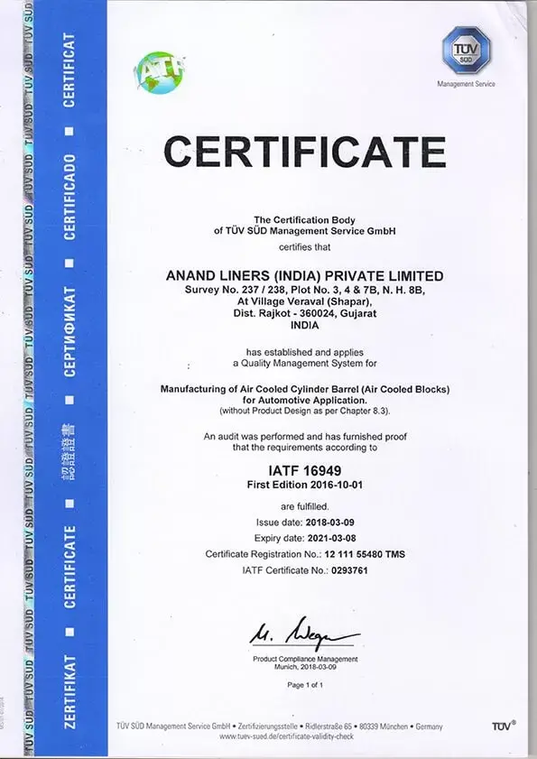 TS Certificate Anand Liners